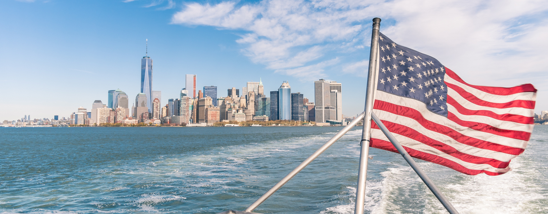 NYC skyline with USA flag 